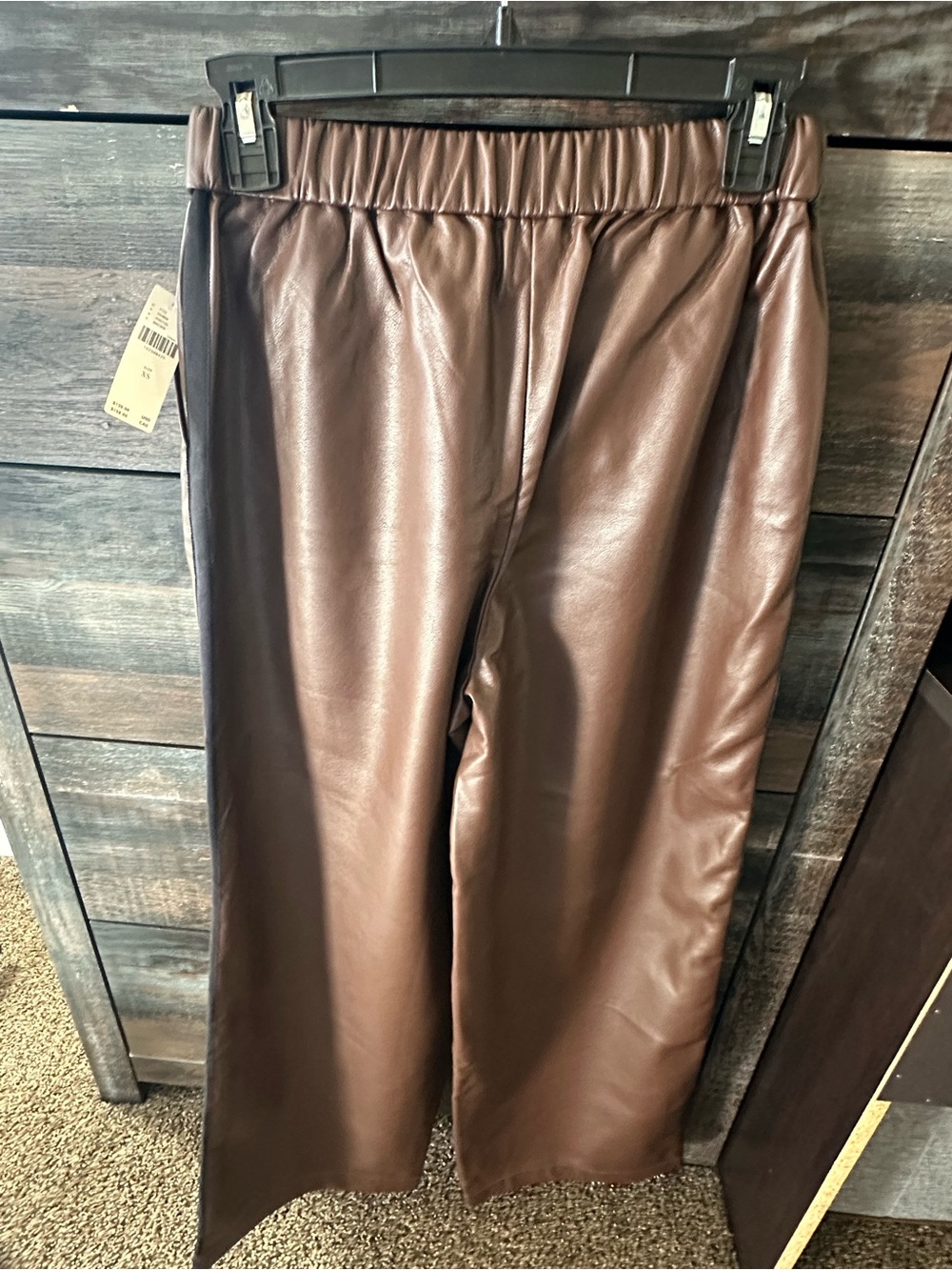 Maeve Brown Faux Leather Wide-Leg Pants with Black Side Stripe - Picture 2 of 10